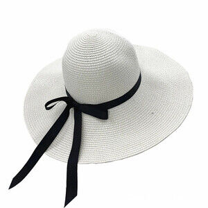 Beach Straw Hat With Bowtie In White